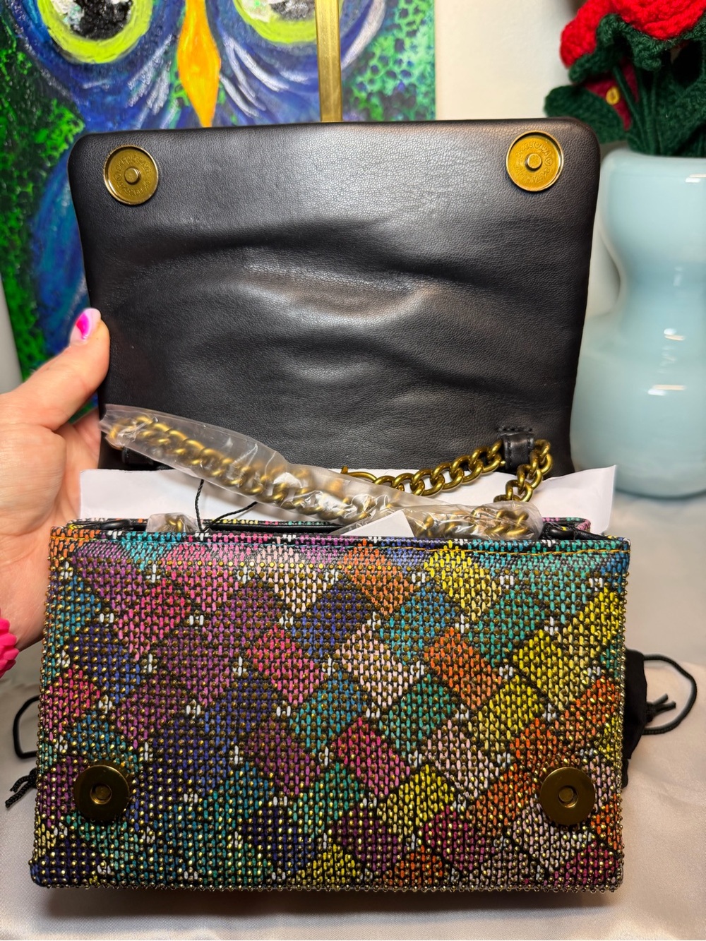 Kurt Geiger Multicolor Crystal Mosaic Clutch Large Eagle NWT - Picture 7 of 8